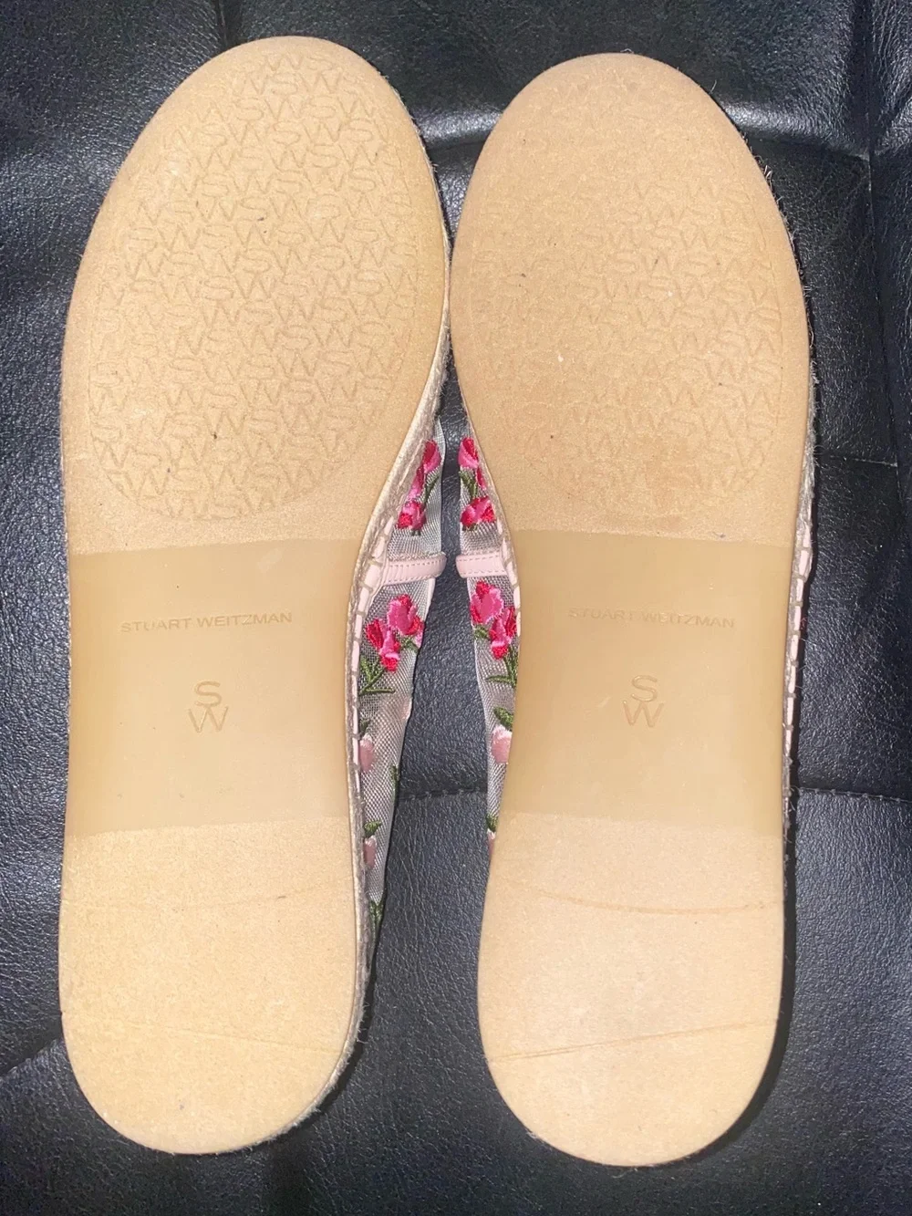 Stuart Weitzman Pink Floral Embroidered Espadrilles